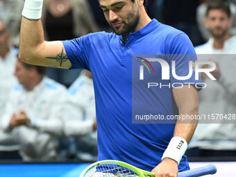 Matteo Berrettini (ITA) competes during the 2024 Davis Cup Finals Group Stage Bologna match between Italy and Belgium at Unipol Arena in Bol...