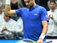 Matteo Berrettini (ITA) competes during the 2024 Davis Cup Finals Group Stage Bologna match between Italy and Belgium at Unipol Arena in Bol...