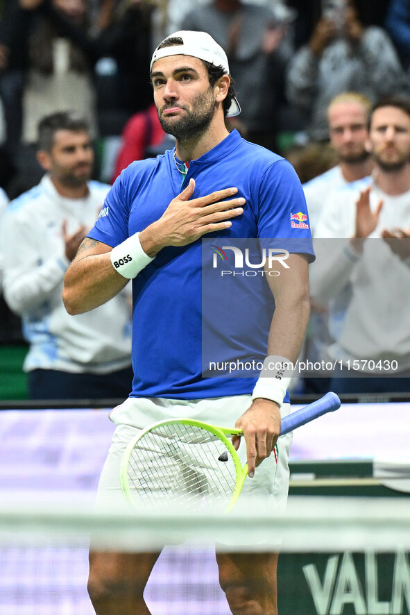 Matteo Berrettini (ITA) competes during the 2024 Davis Cup Finals Group Stage Bologna match between Italy and Belgium at Unipol Arena in Bol...