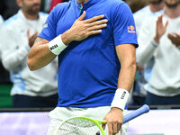 Matteo Berrettini (ITA) competes during the 2024 Davis Cup Finals Group Stage Bologna match between Italy and Belgium at Unipol Arena in Bol...