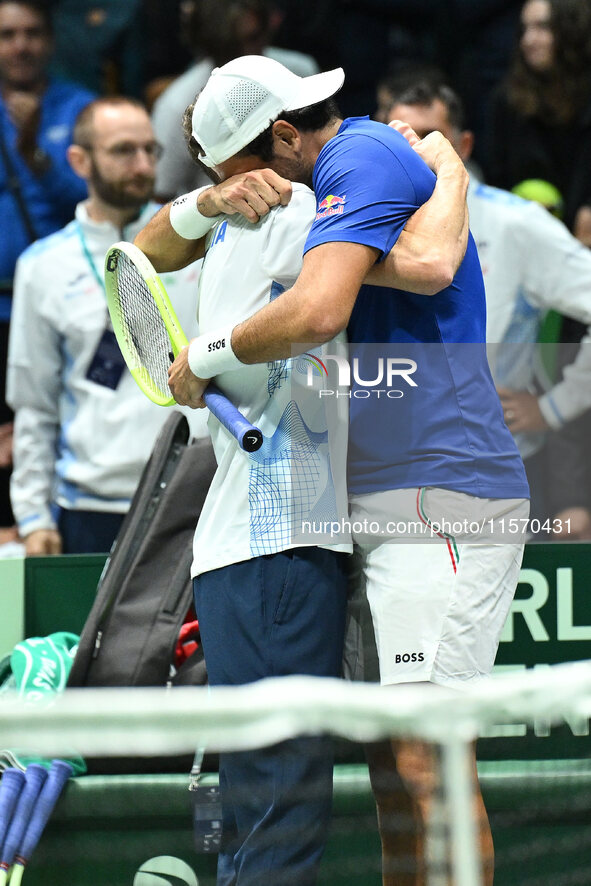 Matteo Berrettini (ITA) competes during the 2024 Davis Cup Finals Group Stage Bologna match between Italy and Belgium at Unipol Arena in Bol...