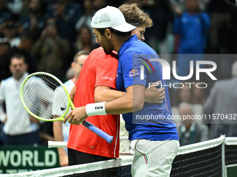 Matteo Berrettini (ITA) competes during the 2024 Davis Cup Finals Group Stage Bologna match between Italy and Belgium at Unipol Arena in Bol...