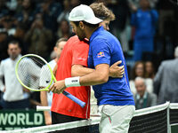 Matteo Berrettini (ITA) competes during the 2024 Davis Cup Finals Group Stage Bologna match between Italy and Belgium at Unipol Arena in Bol...