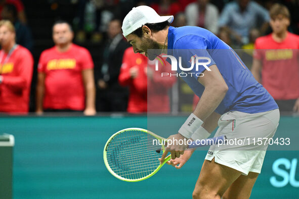 Matteo Berrettini (ITA) competes during the 2024 Davis Cup Finals Group Stage Bologna match between Italy and Belgium at Unipol Arena in Bol...