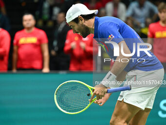 Matteo Berrettini (ITA) competes during the 2024 Davis Cup Finals Group Stage Bologna match between Italy and Belgium at Unipol Arena in Bol...