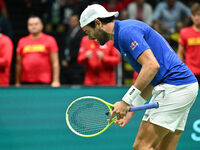 Matteo Berrettini (ITA) competes during the 2024 Davis Cup Finals Group Stage Bologna match between Italy and Belgium at Unipol Arena in Bol...