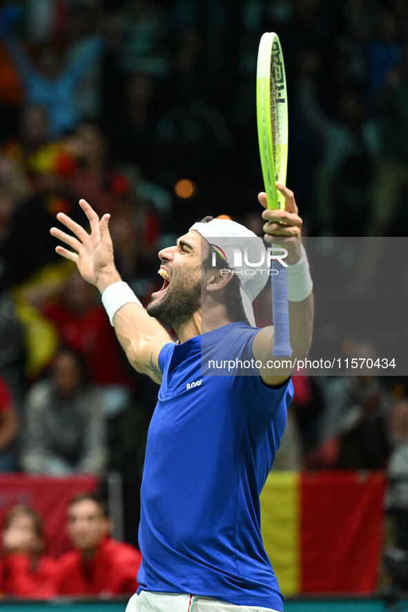 Matteo Berrettini (ITA) competes during the 2024 Davis Cup Finals Group Stage Bologna match between Italy and Belgium at Unipol Arena in Bol...