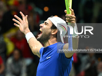 Matteo Berrettini (ITA) competes during the 2024 Davis Cup Finals Group Stage Bologna match between Italy and Belgium at Unipol Arena in Bol...