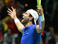 Matteo Berrettini (ITA) competes during the 2024 Davis Cup Finals Group Stage Bologna match between Italy and Belgium at Unipol Arena in Bol...