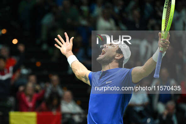 Matteo Berrettini (ITA) competes during the 2024 Davis Cup Finals Group Stage Bologna match between Italy and Belgium at Unipol Arena in Bol...