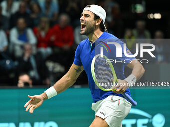 Matteo Berrettini (ITA) competes during the 2024 Davis Cup Finals Group Stage Bologna match between Italy and Belgium at Unipol Arena in Bol...