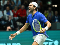 Matteo Berrettini (ITA) competes during the 2024 Davis Cup Finals Group Stage Bologna match between Italy and Belgium at Unipol Arena in Bol...