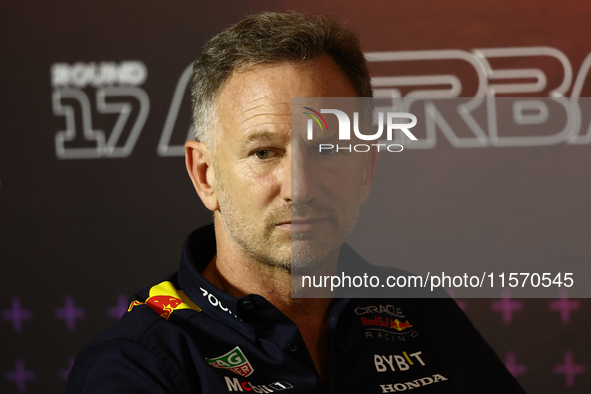 Christian Horner during press conference before second practice ahead of the Formula 1 Grand Prix of Azerbaijan at Baku City Circuit in Baku...