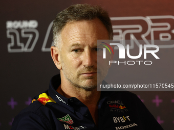 Christian Horner during press conference before second practice ahead of the Formula 1 Grand Prix of Azerbaijan at Baku City Circuit in Baku...