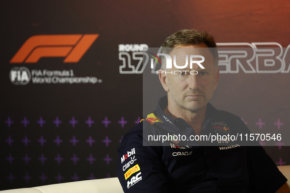 Christian Horner during press conference before second practice ahead of the Formula 1 Grand Prix of Azerbaijan at Baku City Circuit in Baku...