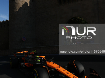 Lando Norris of McLaren during second practice ahead of the Formula 1 Grand Prix of Azerbaijan at Baku City Circuit in Baku, Azerbaijan on S...