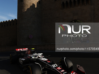 Nico Hulkenberg of Haas during second practice ahead of the Formula 1 Grand Prix of Azerbaijan at Baku City Circuit in Baku, Azerbaijan on S...