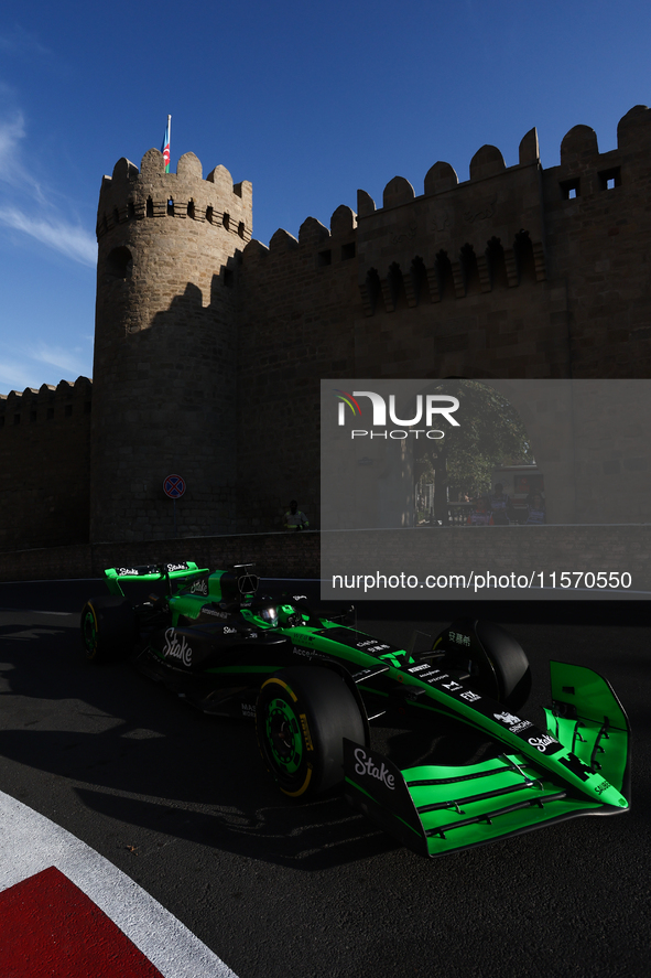 Valtteri Bottas of Kick Sauber during second practice ahead of the Formula 1 Grand Prix of Azerbaijan at Baku City Circuit in Baku, Azerbaij...