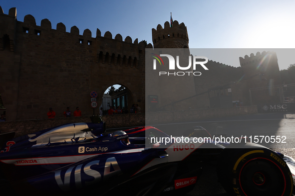 Daniel Ricciardo of RB during second practice ahead of the Formula 1 Grand Prix of Azerbaijan at Baku City Circuit in Baku, Azerbaijan on Se...