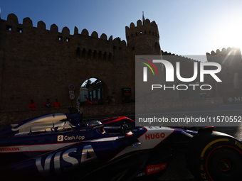 Daniel Ricciardo of RB during second practice ahead of the Formula 1 Grand Prix of Azerbaijan at Baku City Circuit in Baku, Azerbaijan on Se...