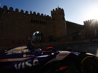 Daniel Ricciardo of RB during second practice ahead of the Formula 1 Grand Prix of Azerbaijan at Baku City Circuit in Baku, Azerbaijan on Se...