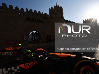 Lando Norris of McLaren during second practice ahead of the Formula 1 Grand Prix of Azerbaijan at Baku City Circuit in Baku, Azerbaijan on S...