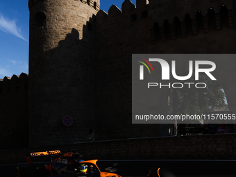 Oscar Piastri of McLaren during second practice ahead of the Formula 1 Grand Prix of Azerbaijan at Baku City Circuit in Baku, Azerbaijan on...