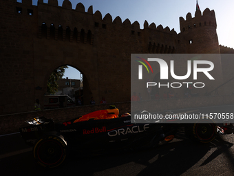 Sergio Perez of Red Bull Racing during second practice ahead of the Formula 1 Grand Prix of Azerbaijan at Baku City Circuit in Baku, Azerbai...