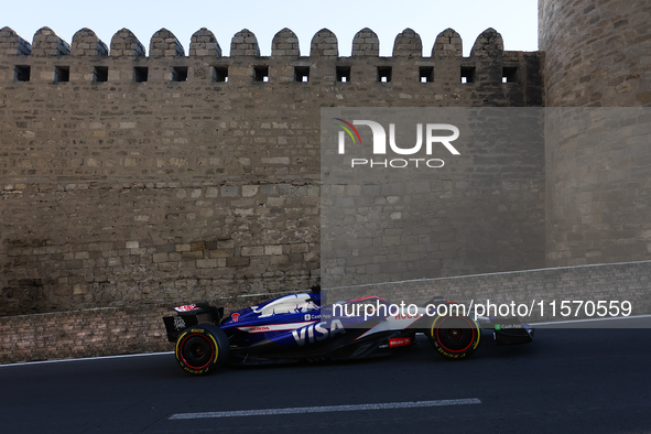 Daniel Ricciardo of RB during second practice ahead of the Formula 1 Grand Prix of Azerbaijan at Baku City Circuit in Baku, Azerbaijan on Se...