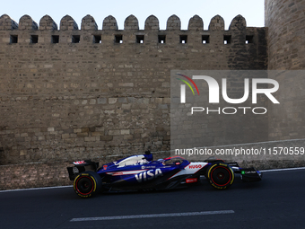 Daniel Ricciardo of RB during second practice ahead of the Formula 1 Grand Prix of Azerbaijan at Baku City Circuit in Baku, Azerbaijan on Se...