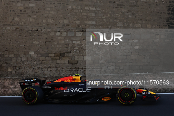 Sergio Perez of Red Bull Racing during second practice ahead of the Formula 1 Grand Prix of Azerbaijan at Baku City Circuit in Baku, Azerbai...