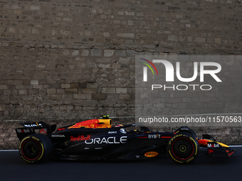 Sergio Perez of Red Bull Racing during second practice ahead of the Formula 1 Grand Prix of Azerbaijan at Baku City Circuit in Baku, Azerbai...