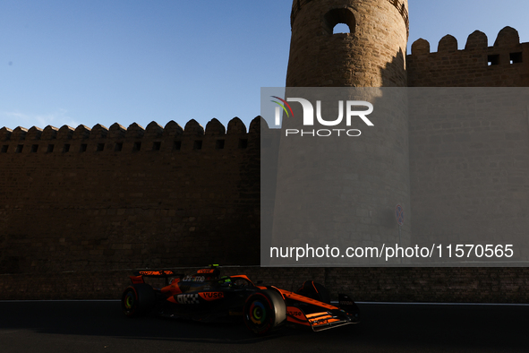 Lando Norris of McLaren during second practice ahead of the Formula 1 Grand Prix of Azerbaijan at Baku City Circuit in Baku, Azerbaijan on S...