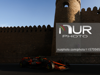 Lando Norris of McLaren during second practice ahead of the Formula 1 Grand Prix of Azerbaijan at Baku City Circuit in Baku, Azerbaijan on S...