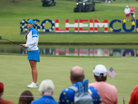 GAINESVILLE, VIRGINIA - SEPTEMBER 13: Linn Grant of Team Europe reacts to her putt on the 4th hole during Foursome Matches on Day One of the...