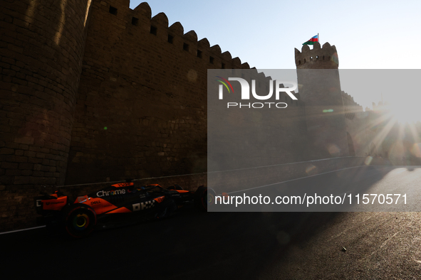 Oscar Piastri of McLaren during second practice ahead of the Formula 1 Grand Prix of Azerbaijan at Baku City Circuit in Baku, Azerbaijan on...