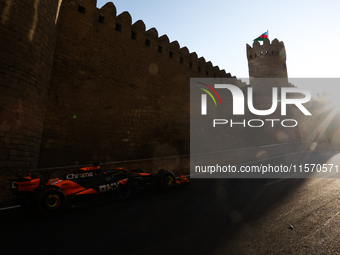 Oscar Piastri of McLaren during second practice ahead of the Formula 1 Grand Prix of Azerbaijan at Baku City Circuit in Baku, Azerbaijan on...