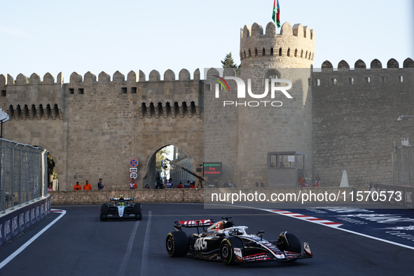 Oliver Bearman of Haas during second practice ahead of the Formula 1 Grand Prix of Azerbaijan at Baku City Circuit in Baku, Azerbaijan on Se...