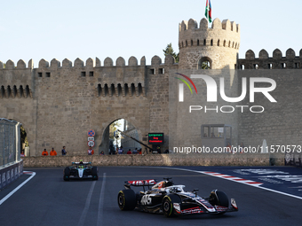 Oliver Bearman of Haas during second practice ahead of the Formula 1 Grand Prix of Azerbaijan at Baku City Circuit in Baku, Azerbaijan on Se...