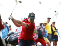 GAINESVILLE, VIRGINIA - SEPTEMBER 13: Ally Ewing of the United States hits out of the rough toward the 12th green during Foursome Matches on...