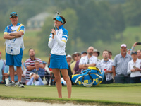 GAINESVILLE, VIRGINIA - SEPTEMBER 13: Esther Henseleit of Team Europe reacts to her putt on the 16th grenn during Foursome Matches on Day On...