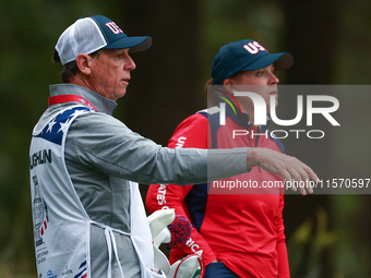 GAINESVILLE, VIRGINIA - SEPTEMBER 13: Lauren Coughlin of the United States looks down the fairway from the 9th tee during Day One of the Sol...