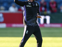 Dan Mousley of England warms up during the Second Vitality T20 International match between England and Australia at Sofia Gardens in Cardiff...