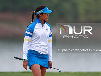 GAINESVILLE, VIRGINIA - SEPTEMBER 13: Celine Boutier of Team Europe walks on the 9th green during Day One of the Solheim Cup at Robert Trent...