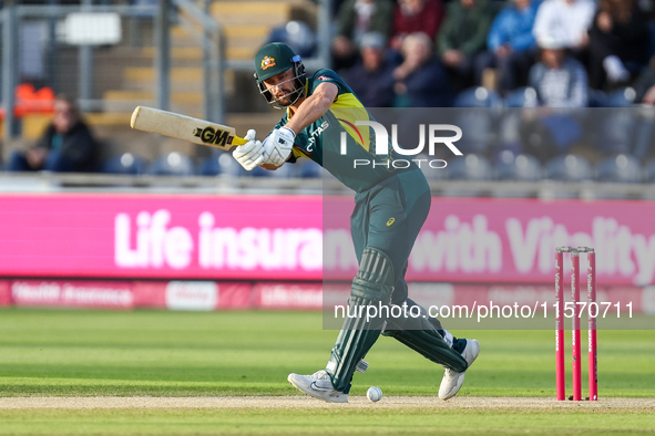 Matthew Short of Australia faces the opening delivery from Reece Topley of England during the Second Vitality T20 International match betwee...