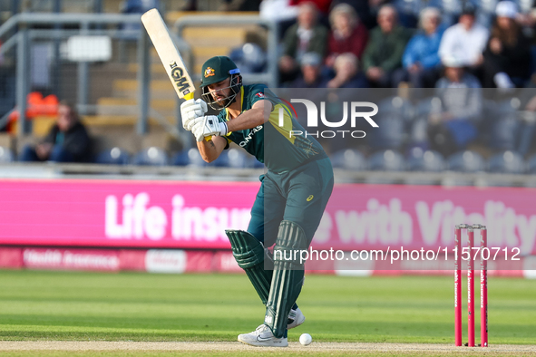 Matthew Short of Australia faces the opening delivery from Reece Topley of England during the Second Vitality T20 International match betwee...