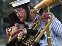 Street performance by the artists from Bologna, Italy, GRANDE CANTAGIRO BARATTOLI, in the center of Sofia, Bulgaria, on September 13, 2024,...