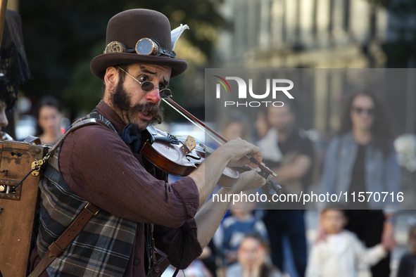 Street performance by the artists from Bologna, Italy, GRANDE CANTAGIRO BARATTOLI, in the center of Sofia, Bulgaria, on September 13, 2024,...