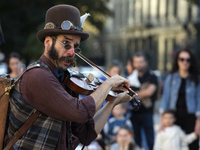 Street performance by the artists from Bologna, Italy, GRANDE CANTAGIRO BARATTOLI, in the center of Sofia, Bulgaria, on September 13, 2024,...