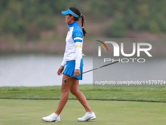 GAINESVILLE, VIRGINIA - SEPTEMBER 13: Celine Boutier of Team Europe walks on the 9th green during Day One of the Solheim Cup at Robert Trent...